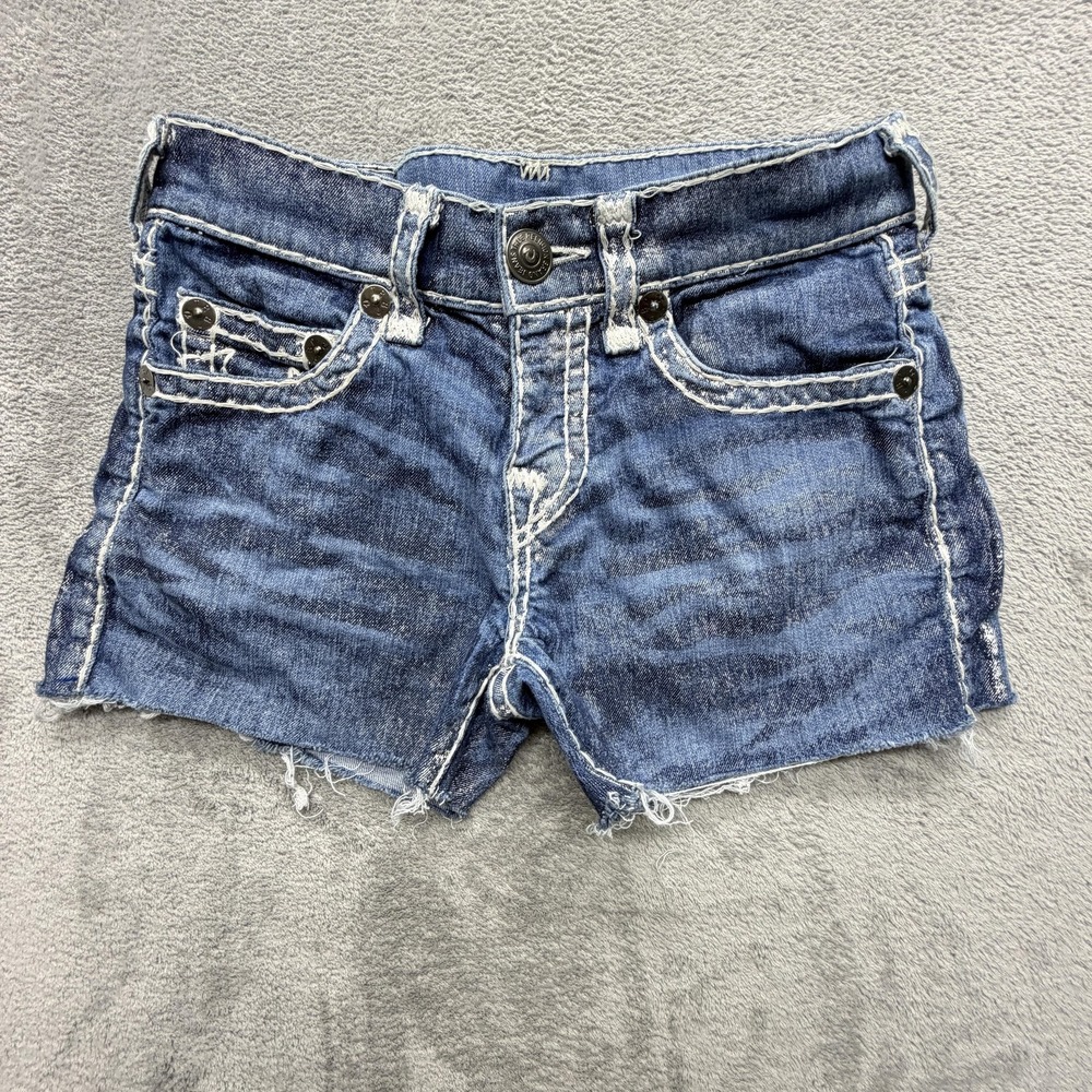 Trueโ Religion Shorts Womens Measured 30x3 Blue Bermuda Denim Distressed Stretch